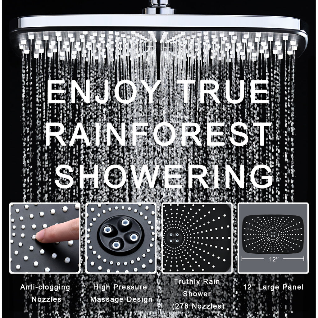 INAVAMZ 12 inch Rain Shower Head and Handheld Combo, High Pressure Shower, 3+8+1 Spray Modes, Magnetic Dock, Power Jet, Anti-Clog Nozzles, 60" Hose, Black