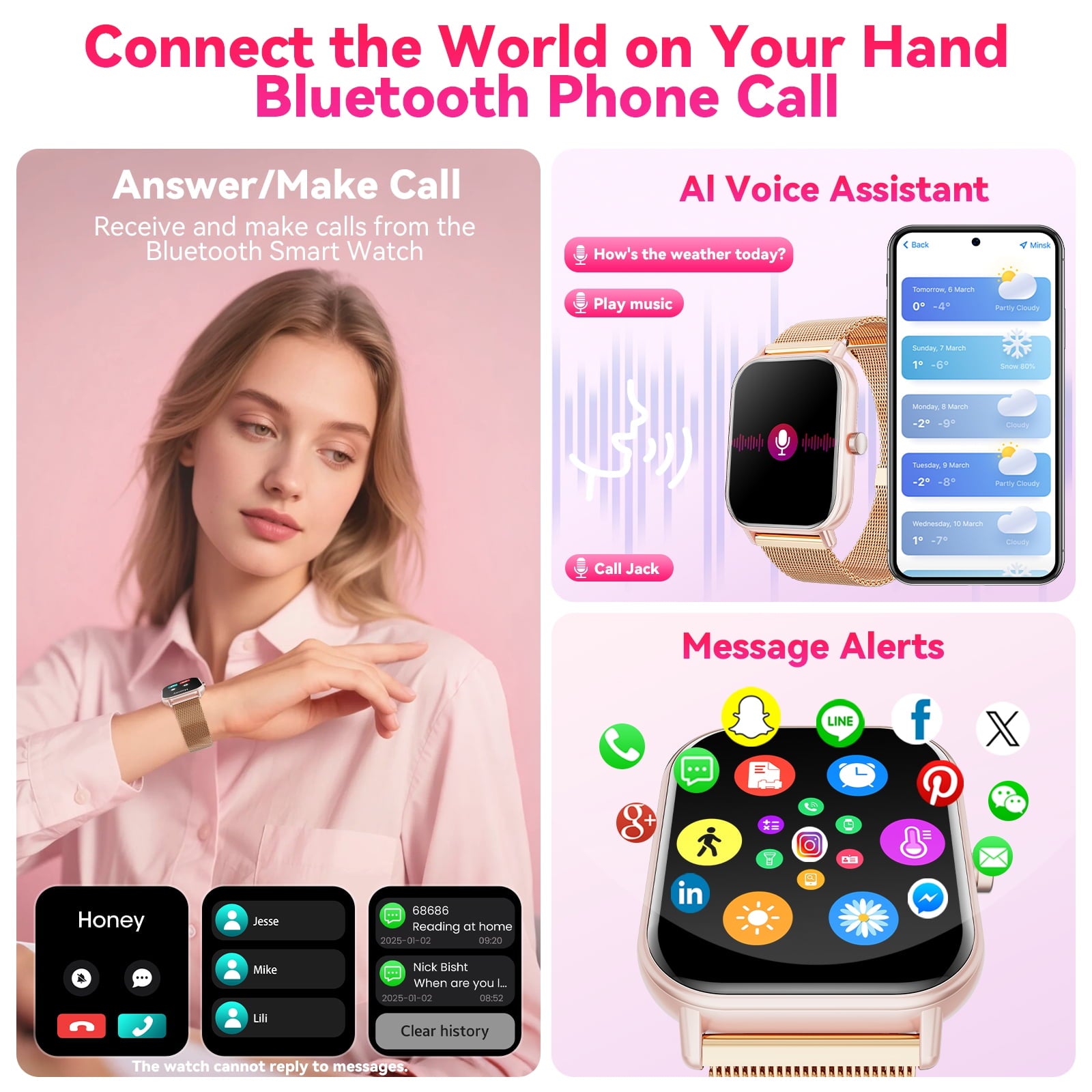 1.85-Inch Men's and Women's smartwatch fits for Android and iPhone Devices with Fitness Tracker, Pedometer, Answer/Call/120 Sport Modes, IP68 Waterproof Fitness Watch, (Milanese Steel Band)