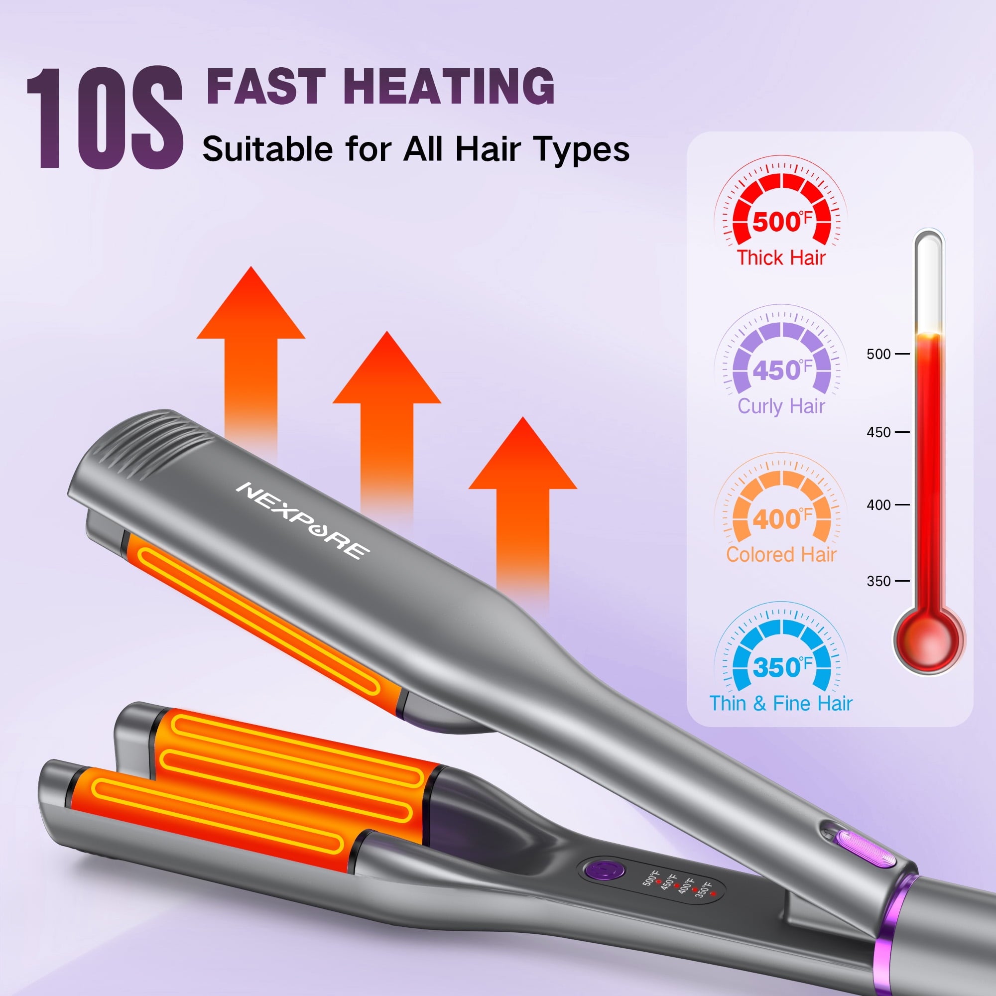 NEXPURE 1.25 Inch Hair Crimper Waver, 3 Barrels Deep Waver Hair Curler, Ceramic Curling Iron for Women, 10S Heat up, Anti-Scald, Purple