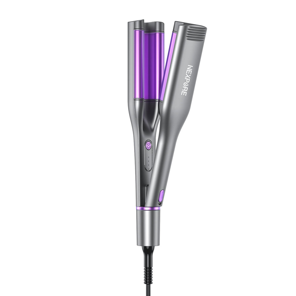NEXPURE 1.25 Inch Hair Crimper Waver, 3 Barrels Deep Waver Hair Curler, Ceramic Curling Iron for Women, 10S Heat up, Anti-Scald, Purple