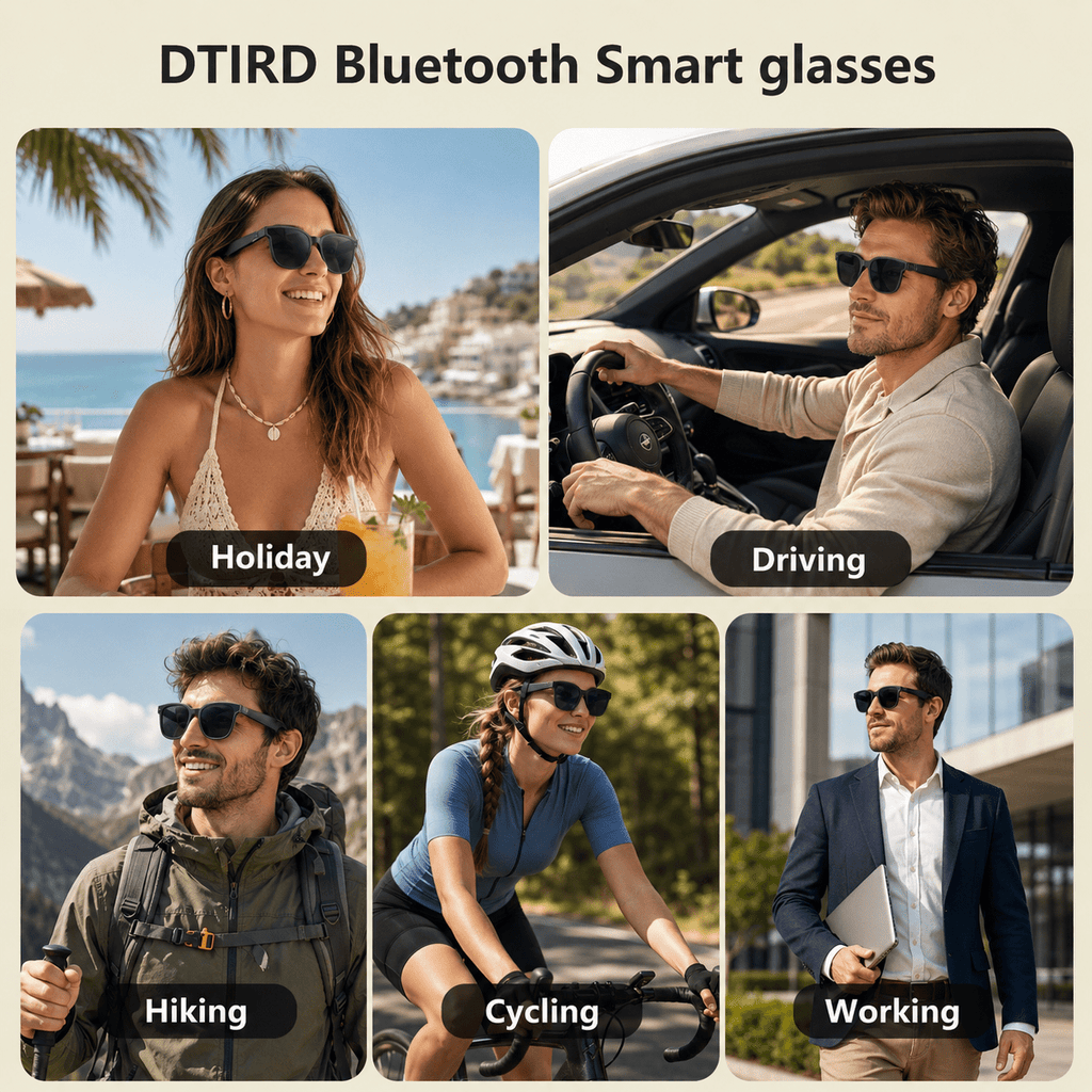 Bluetooth Glasses for Men & Women, AI Smart glasses Music Sunglasses with Open-Ear Speaker, Voice Control & HD Mic, UV400 Lens, 10H Playtime,Waterproof Music Glasses for Driving Travel Work, gifts