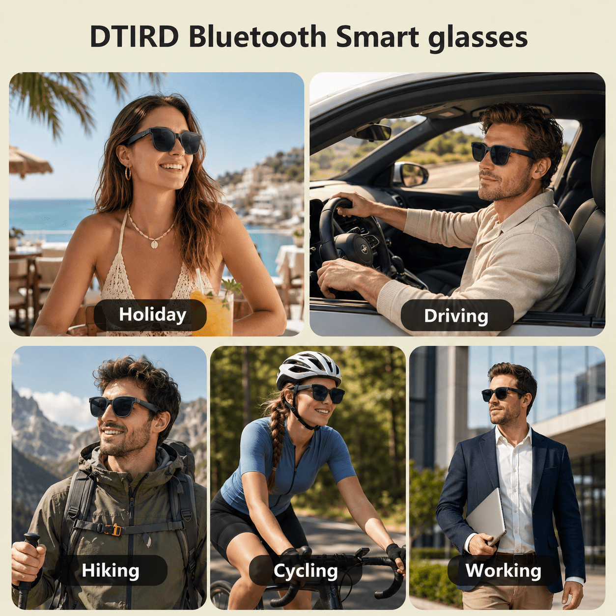 Bluetooth Glasses for Men & Women, AI Smart glasses Music Sunglasses with Open-Ear Speaker, Voice Control & HD Mic, UV400 Lens, 10H Playtime,Waterproof Music Glasses for Driving Travel Work, gifts