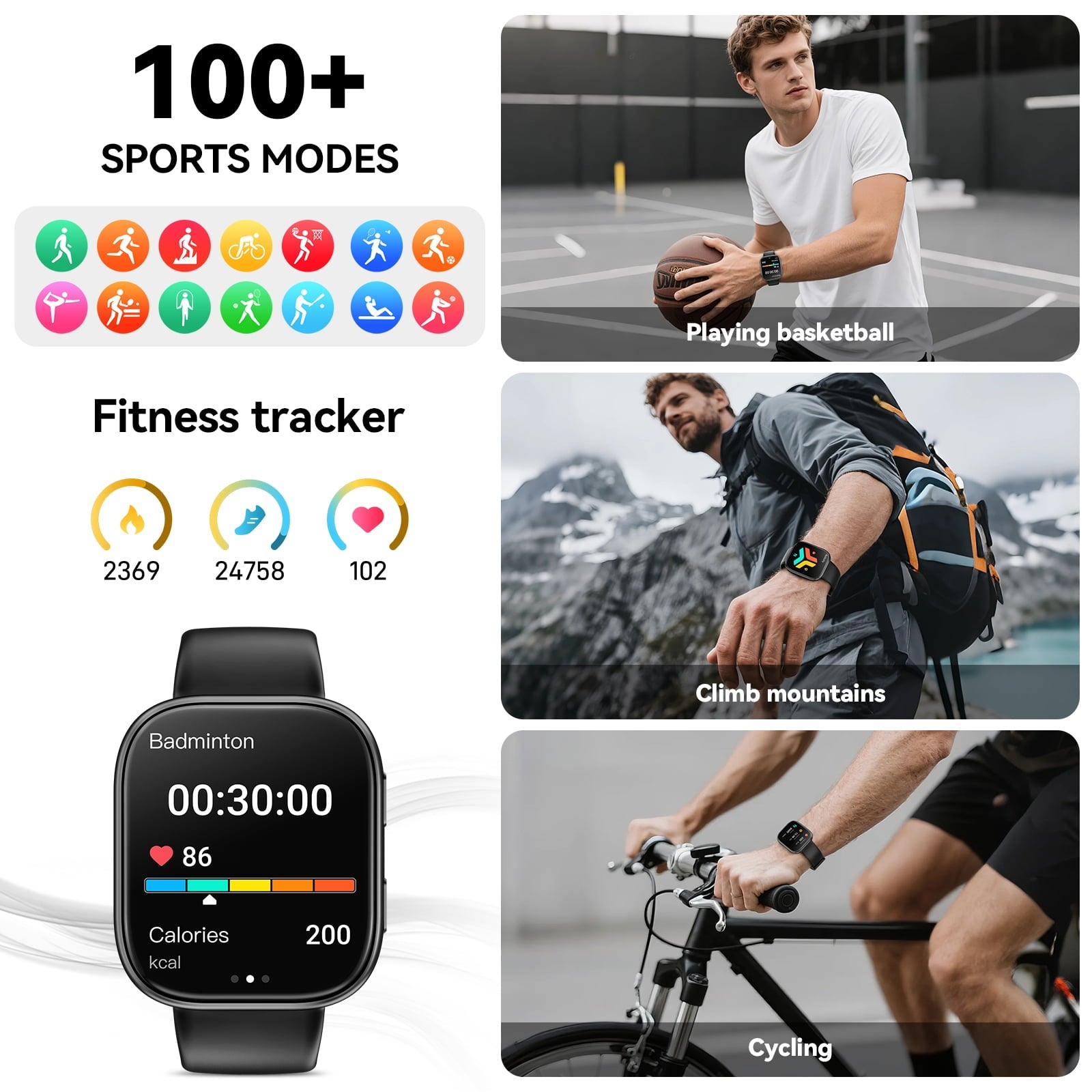 Smart Watch Fits for Android & iPhone, 1.85 inch Fitness Tracker, Men Womens Smartwatch with Make/Answer Calls/Message Reminder/100+ Sport Models, IP68 Waterproof Pedometer Watch, Perfect Gift, Black