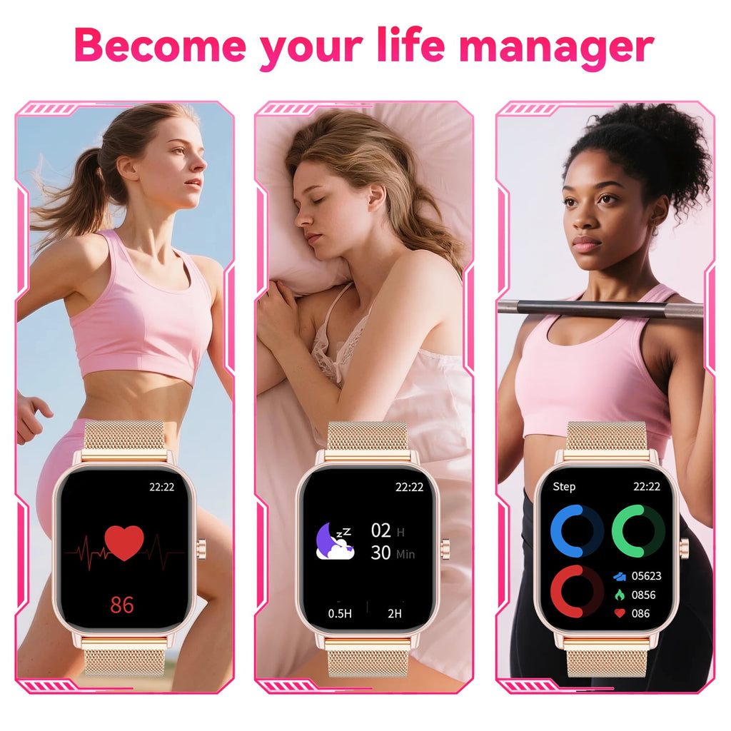 1.85-Inch Men's and Women's smartwatch fits for Android and iPhone Devices with Fitness Tracker, Pedometer, Answer/Call/120 Sport Modes, IP68 Waterproof Fitness Watch, (Milanese Steel Band)