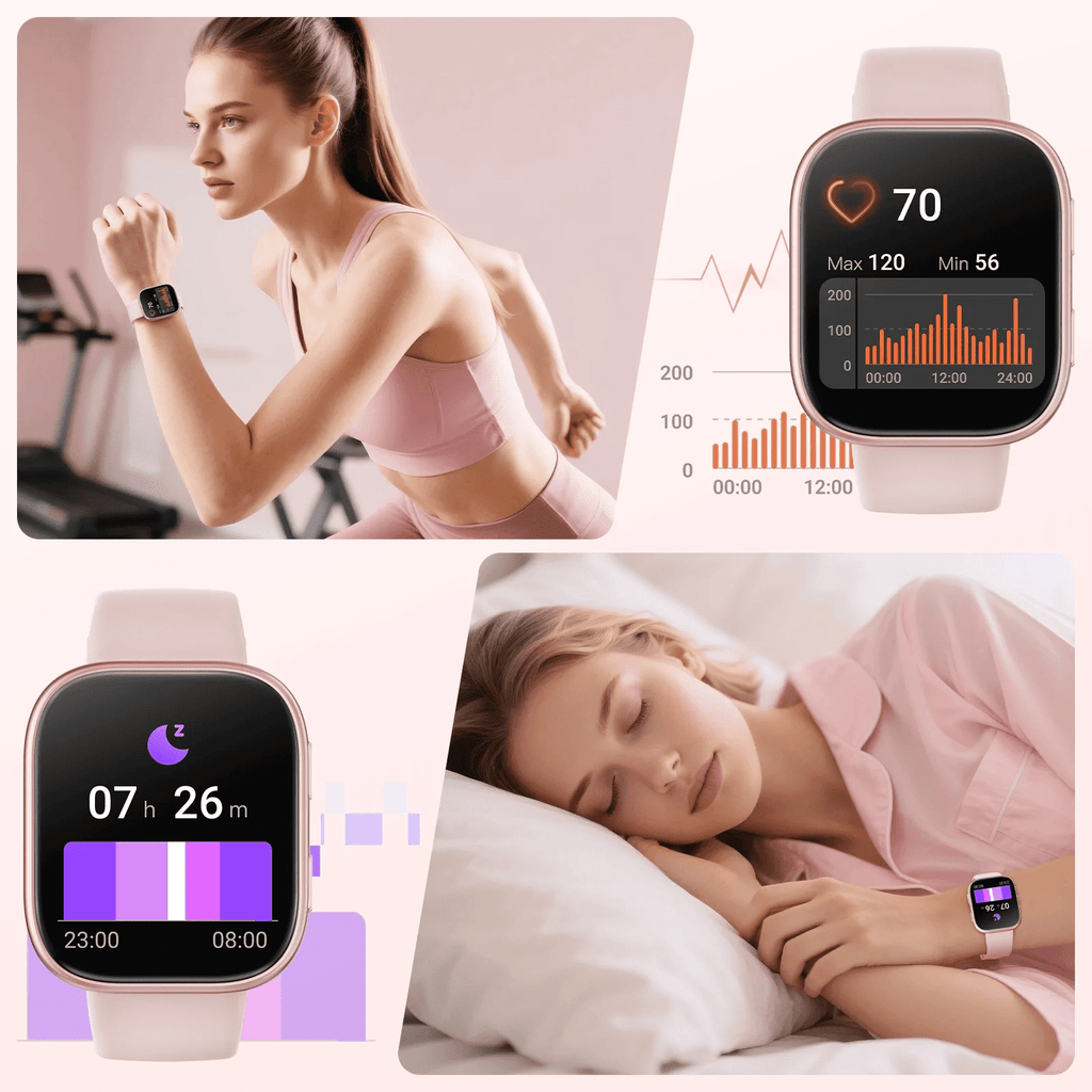 Smart Watch Fits for Android & iPhone, 1.85 inch Fitness Tracker, Men Womens Smartwatch with Make/Answer Calls/Message Reminder/100+ Sports Models, IP68 Waterproof Pedometer Watch, Perfect Gift, Pink