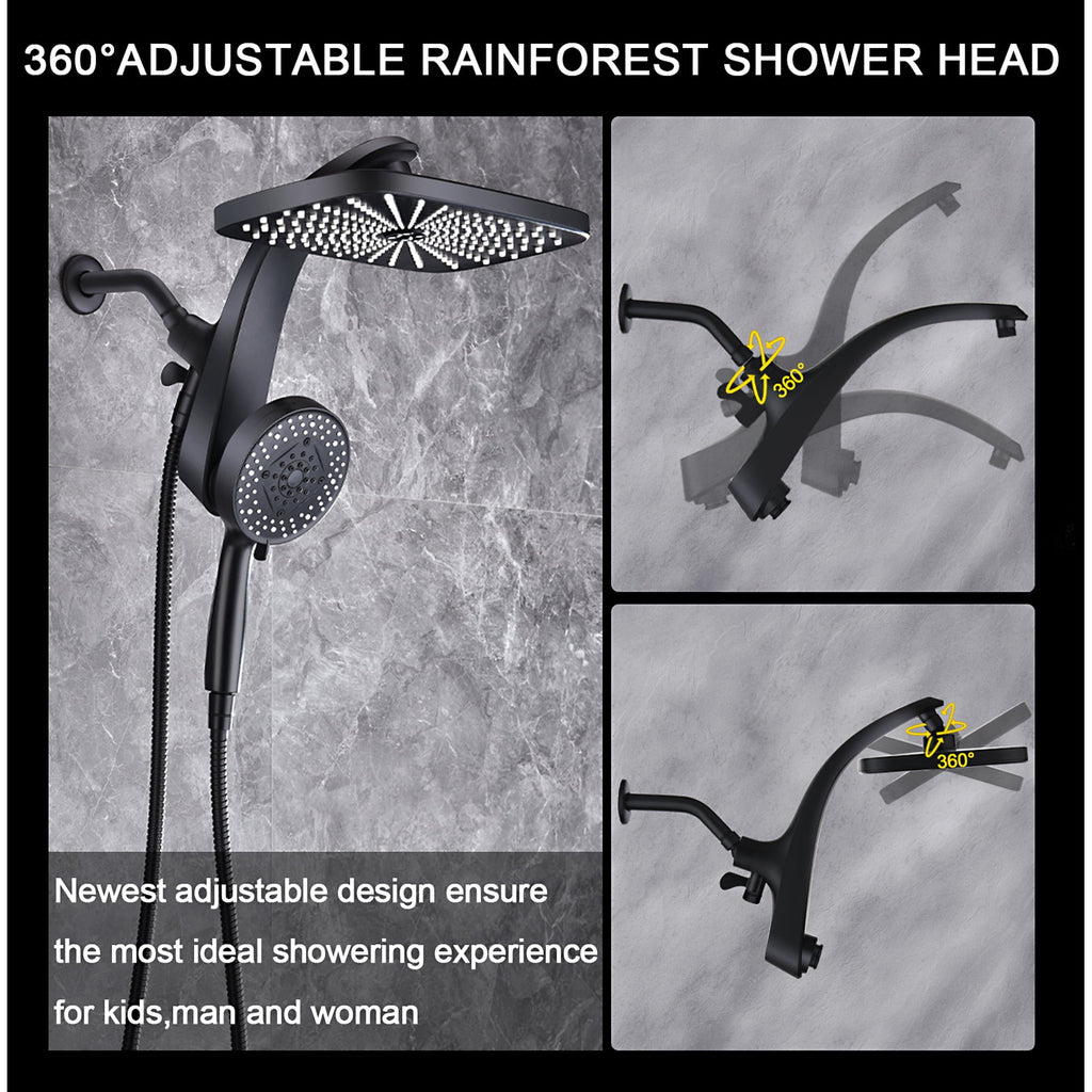 INAVAMZ 12 inch Rain Shower Head and Handheld Combo, High Pressure Shower, 3+8+1 Spray Modes, Magnetic Dock, Power Jet, Anti-Clog Nozzles, 60" Hose, Black