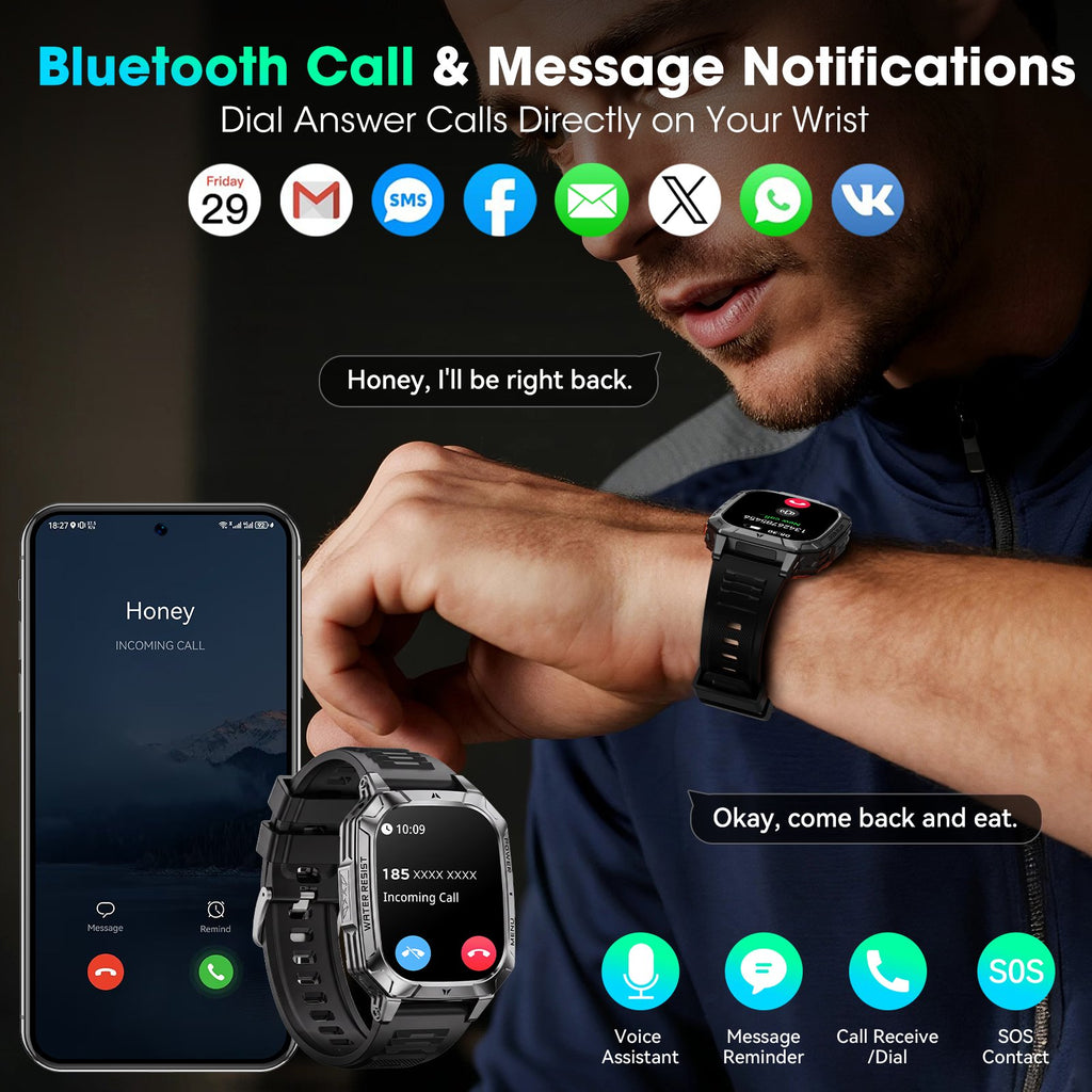 Smart Watch for Men, 2.01" HD 1400mAh Smart Watch Fits for Android and iPhone, Fitness Tracker, Military Smart Watch with 100 + Sports Modes, Bluetooth Call/Answer, IP68 Waterproof Smartwatch, Gifts
