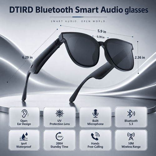 Bluetooth Glasses for Men & Women, AI Smart glasses Music Sunglasses with Open-Ear Speaker, Voice Control & HD Mic, UV400 Lens, 10H Playtime,Waterproof Music Glasses for Driving Travel Work, gifts