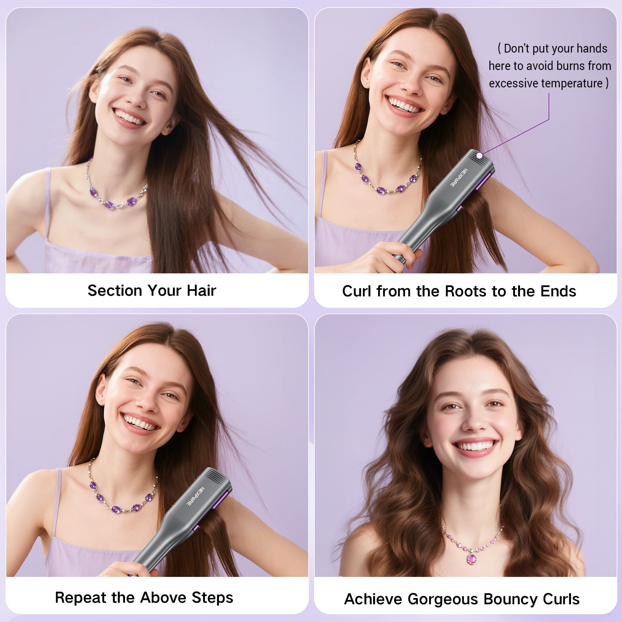 NEXPURE 1.25 Inch Hair Crimper Waver, 3 Barrels Deep Waver Hair Curler, Ceramic Curling Iron for Women, 10S Heat up, Anti-Scald, Purple