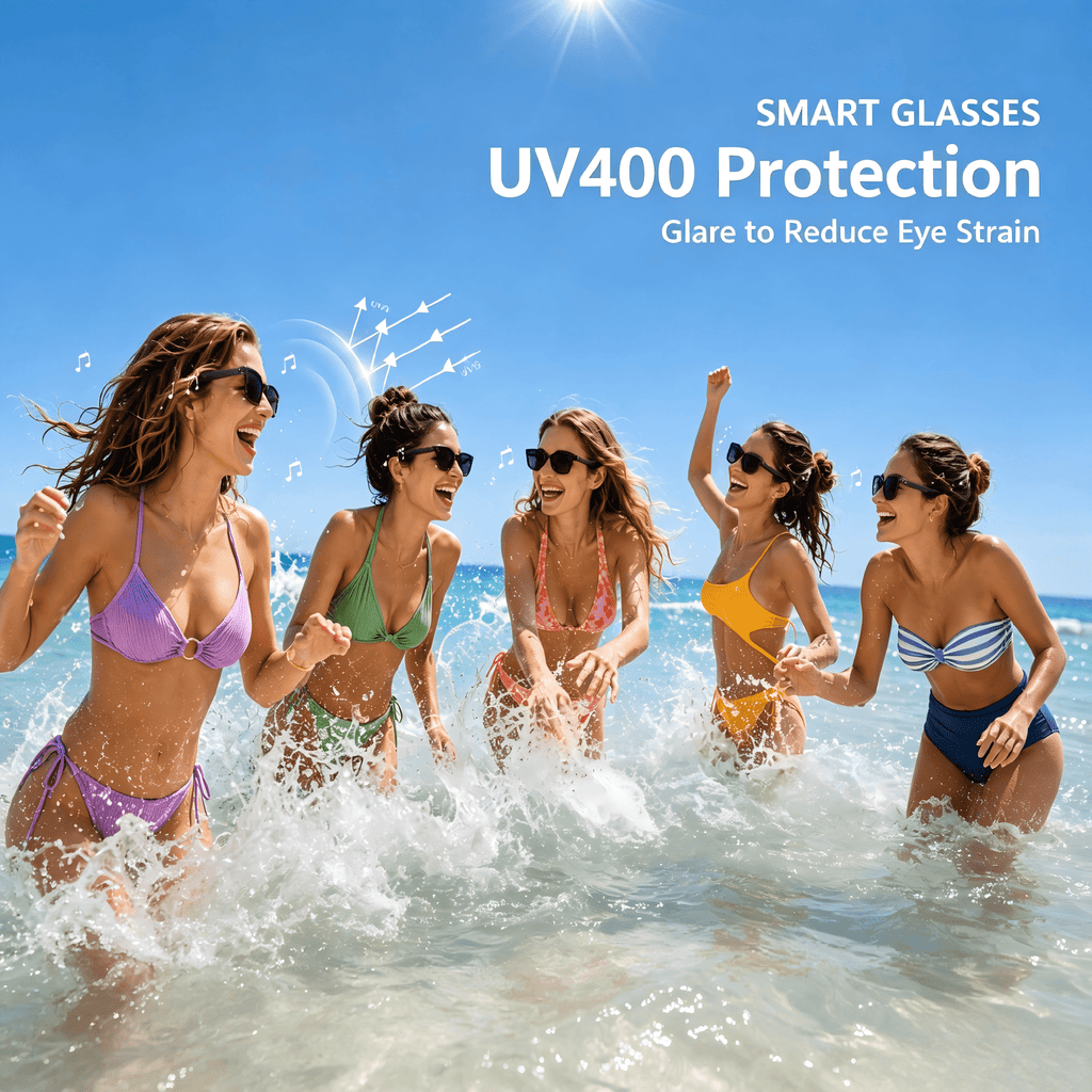 Bluetooth Glasses for Men & Women, AI Smart glasses Music Sunglasses with Open-Ear Speaker, Voice Control & HD Mic, UV400 Lens, 10H Playtime,Waterproof Music Glasses for Driving Travel Work, gifts