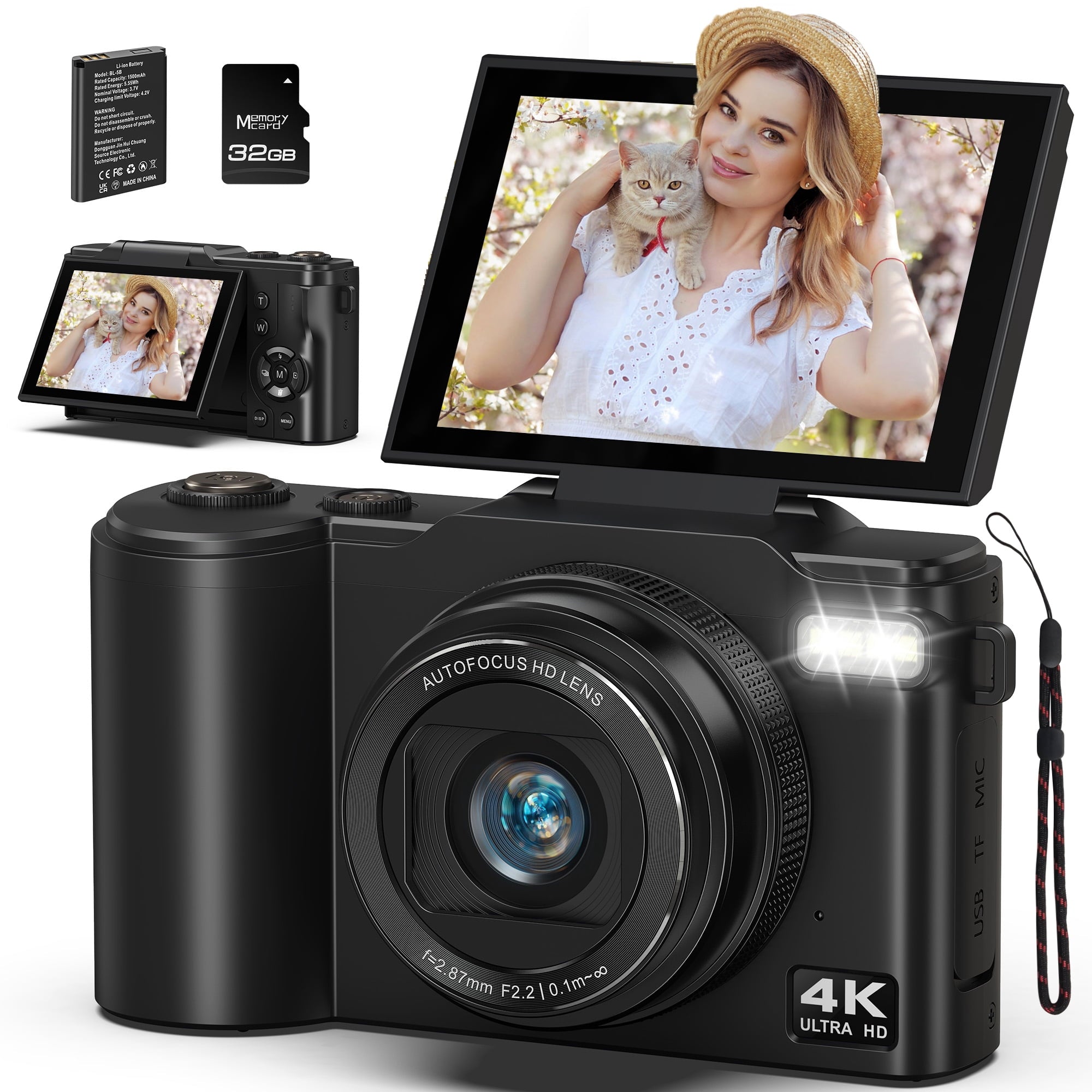 SEREE Digital Camera 4K 64MP Vlogging Camera for Photography, 18x Zoom, Autofocus, Flip Screen with 32GB Card