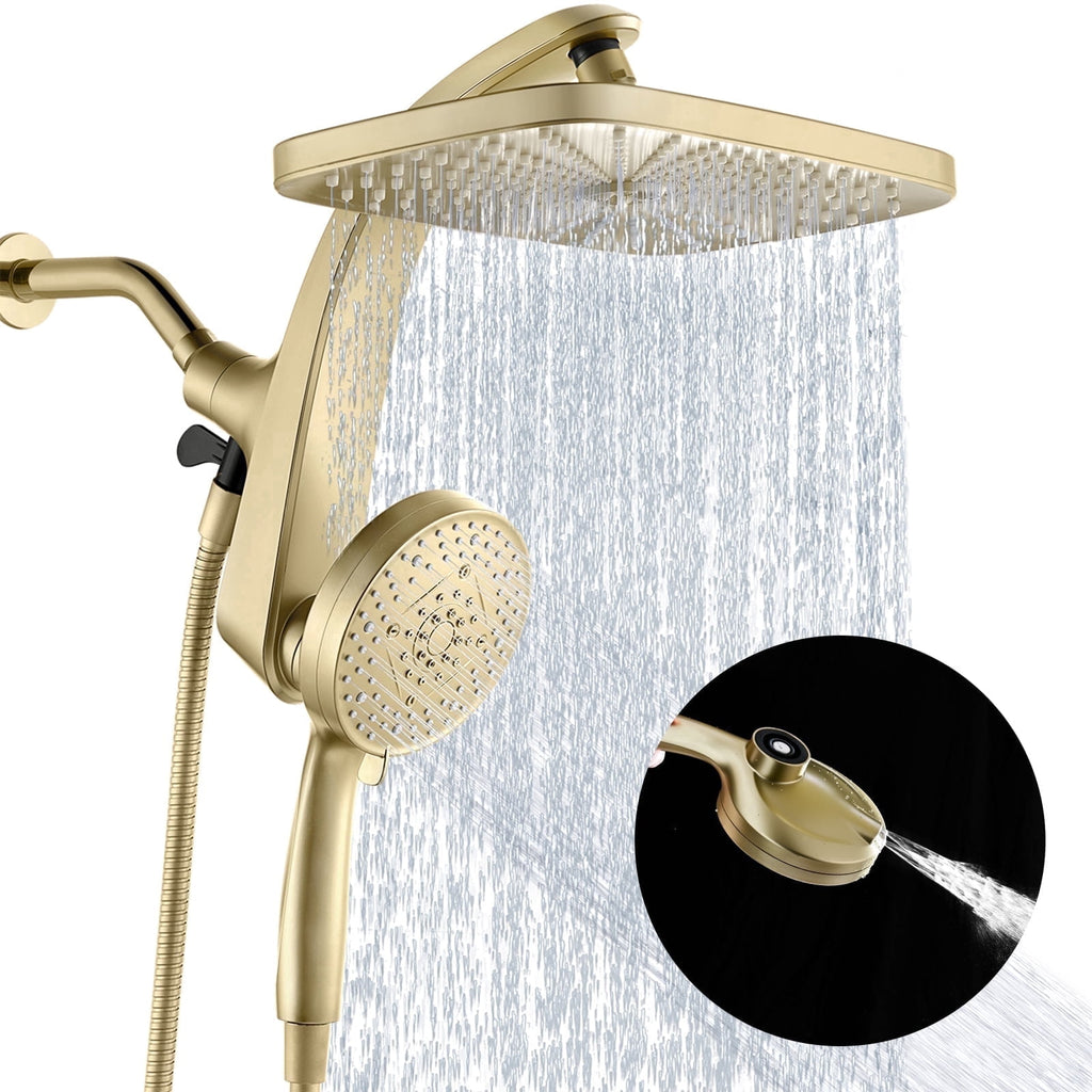INAVAMZ 12 inch Rain Shower Head and Handheld Combo, High Pressure Shower, 3+8+1 Spray Modes, Magnetic Dock, Power Jet, Anti-Clog Nozzles, 60" Hose,Gold