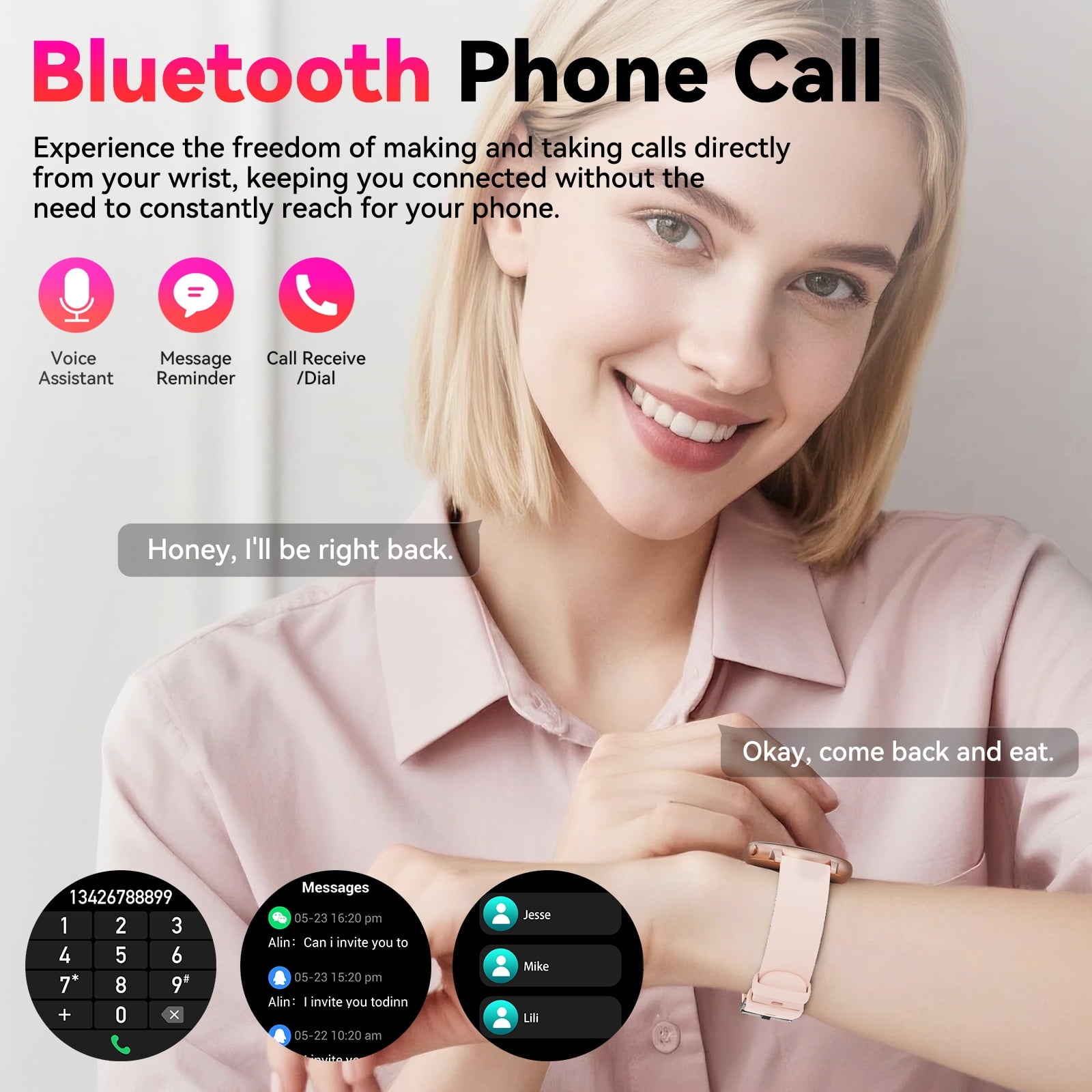 Smart Watch for Women, 1.39" Fitness Tracker with Bluetooth Calls(Answer&Make&Message Reminder), Smart Watch Fits for Android and iPhone, IP67 Waterproof, 100+ Sport Modes Smartwatch, for Gift, Pink