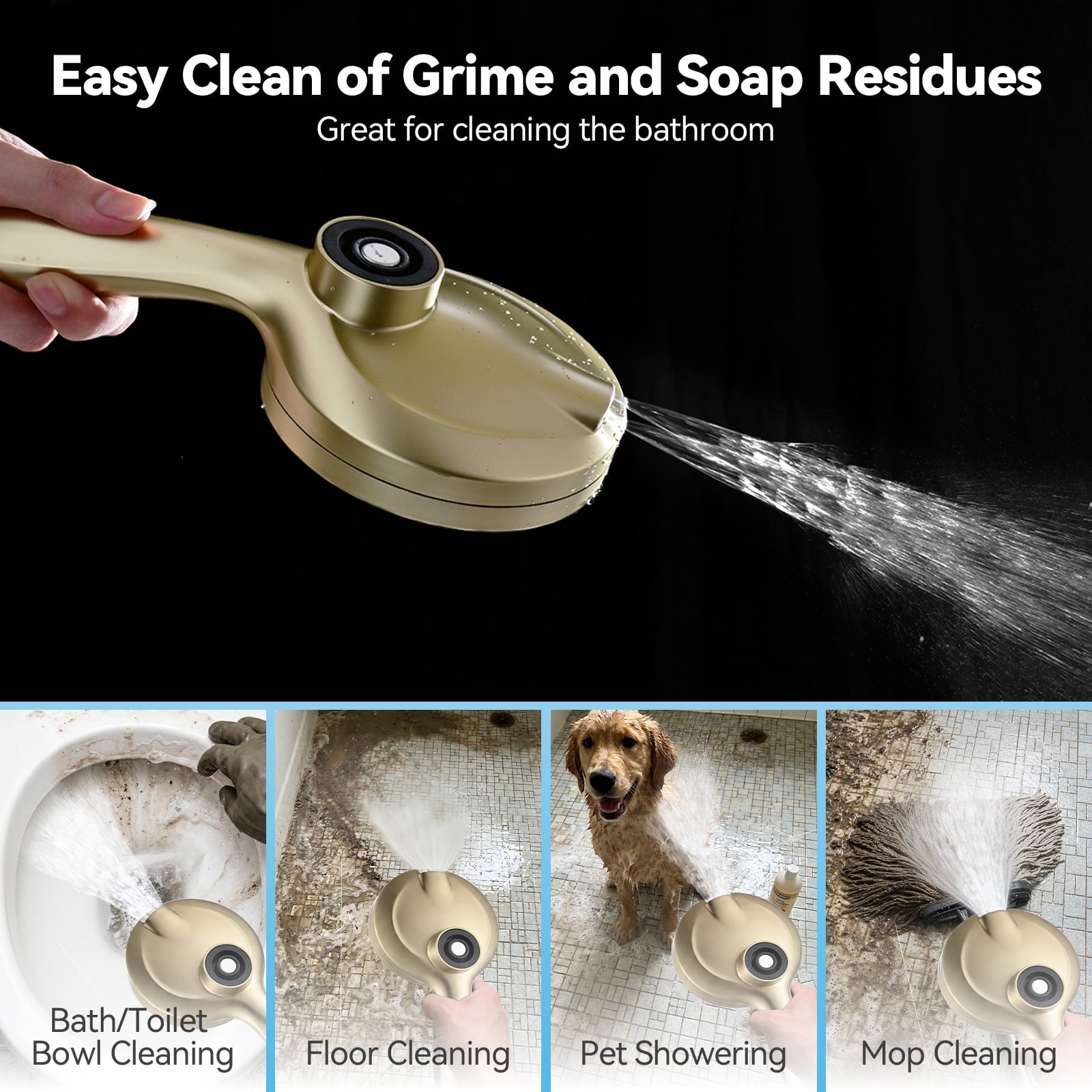 INAVAMZ 12 inch Rain Shower Head and Handheld Combo, High Pressure Shower, 3+8+1 Spray Modes, Magnetic Dock, Power Jet, Anti-Clog Nozzles, 60" Hose,Gold