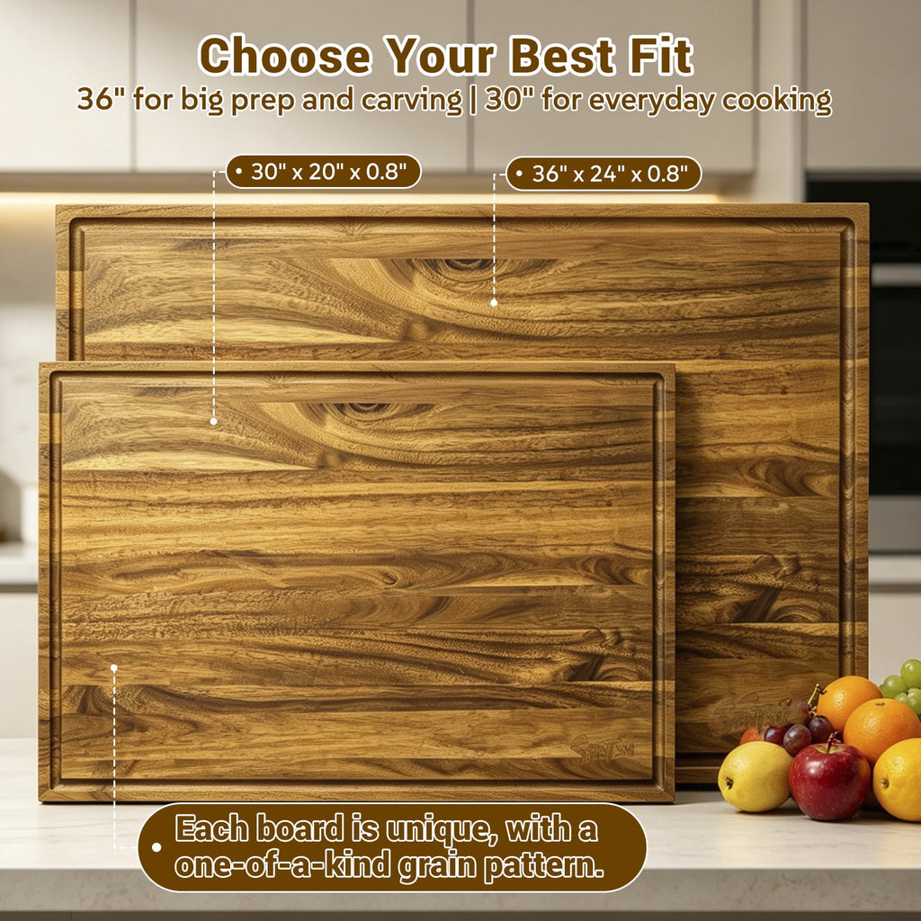 Sentsu 30x20 Acacia Wood Cutting Board, Extra Large Wooden Butcher Block for Kitchen Prep, BBQ and Charcuterie Serving