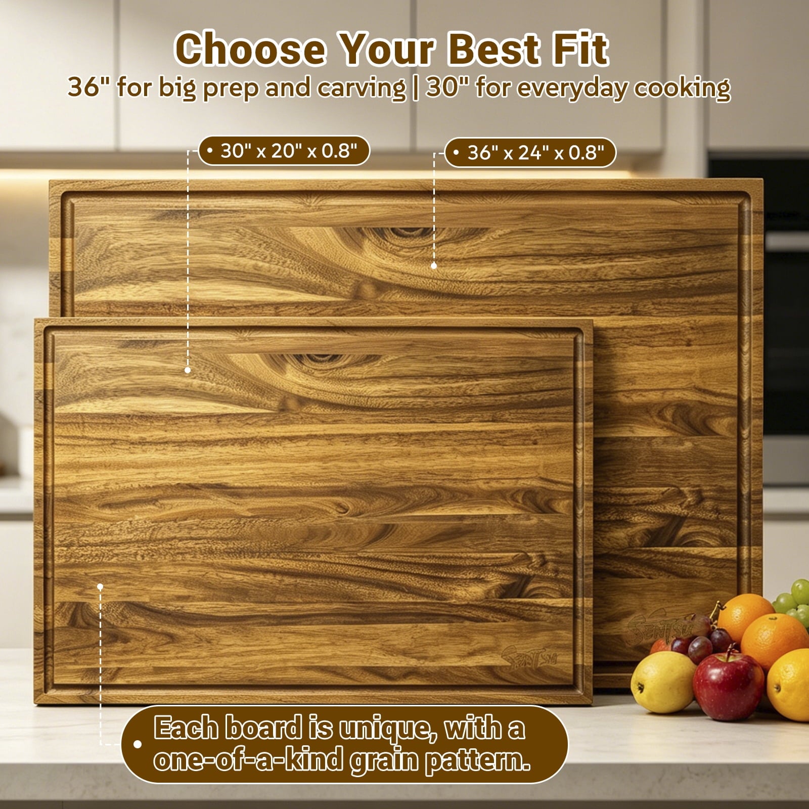 Sentsu 30x20 Acacia Wood Cutting Board, Extra Large Wooden Butcher Block for Kitchen Prep, BBQ and Charcuterie Serving