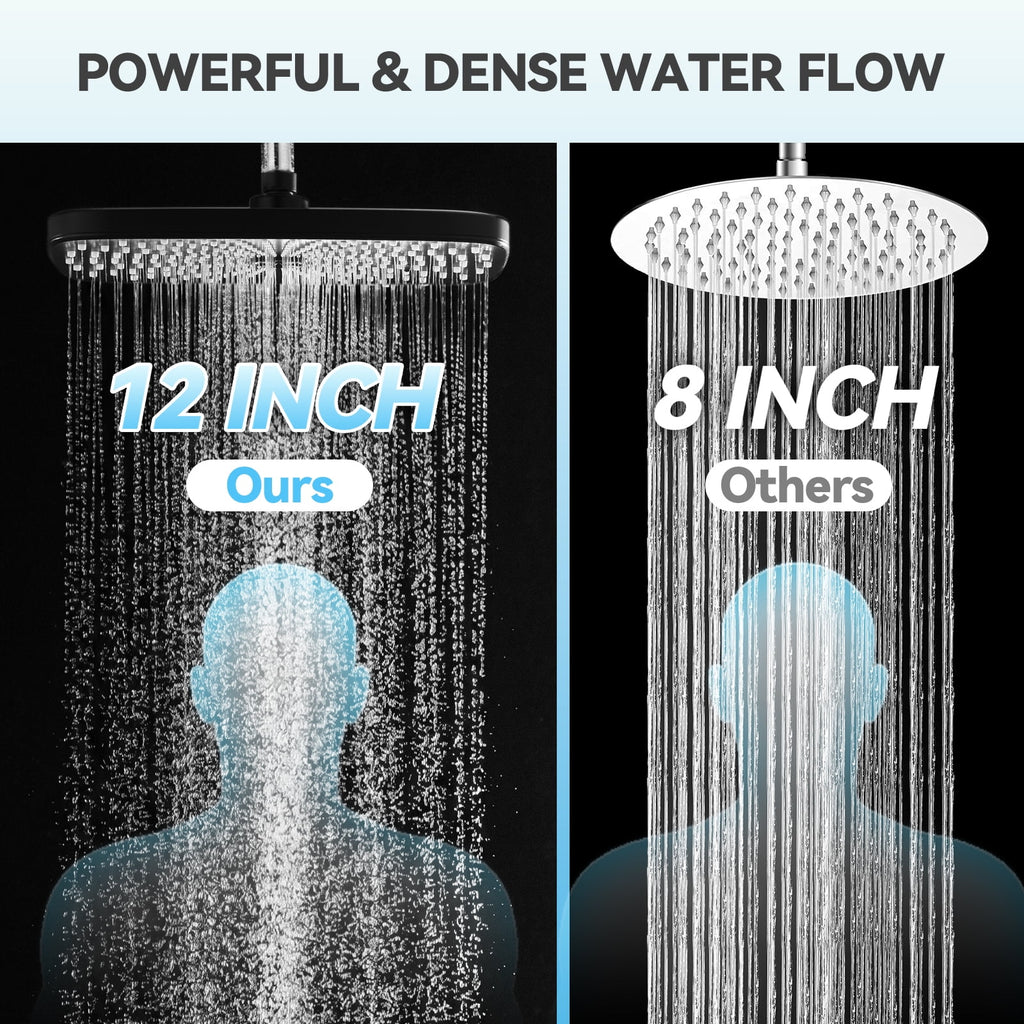 INAVAMZ 12 inch Rain Shower Head and Handheld Combo, High Pressure Shower, 3+8+1 Spray Modes, Magnetic Dock, Power Jet, Anti-Clog Nozzles, 60" Hose, Black