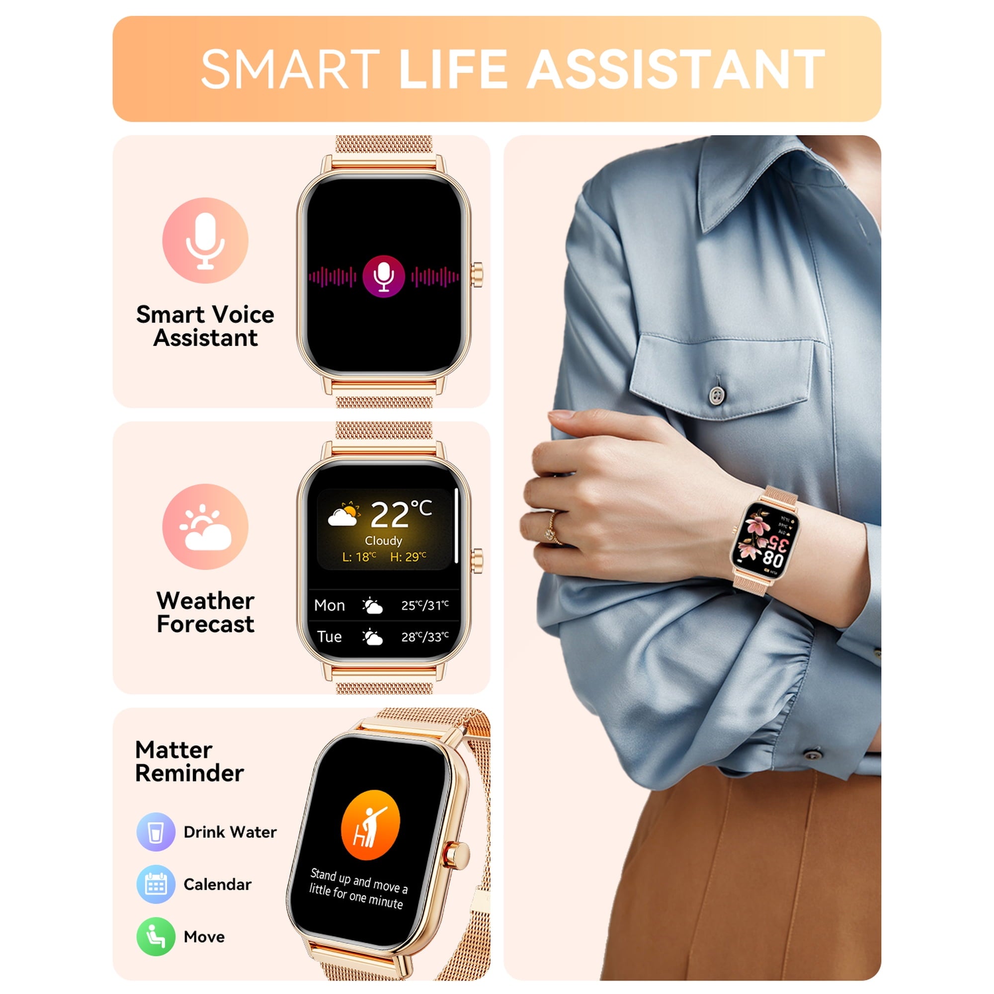 Mingdaln Smart Watch fits for Android and Iphone, IP68 Waterproof, Suitable for Women Men 100+Sports Modes 1.85 inch Fitness Tracker, with Answer/Make Calls/Message Reminder, （Two watch straps）