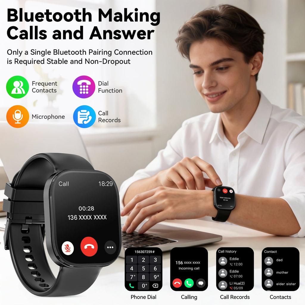 Smart Watch fits for Android and iPhone Devices, Smartwatch for Women Men 1.88" HD Fitness Tracker with 100+ Sports Mode, Bluetooth Call, IP68 Waterproof for Gift Black
