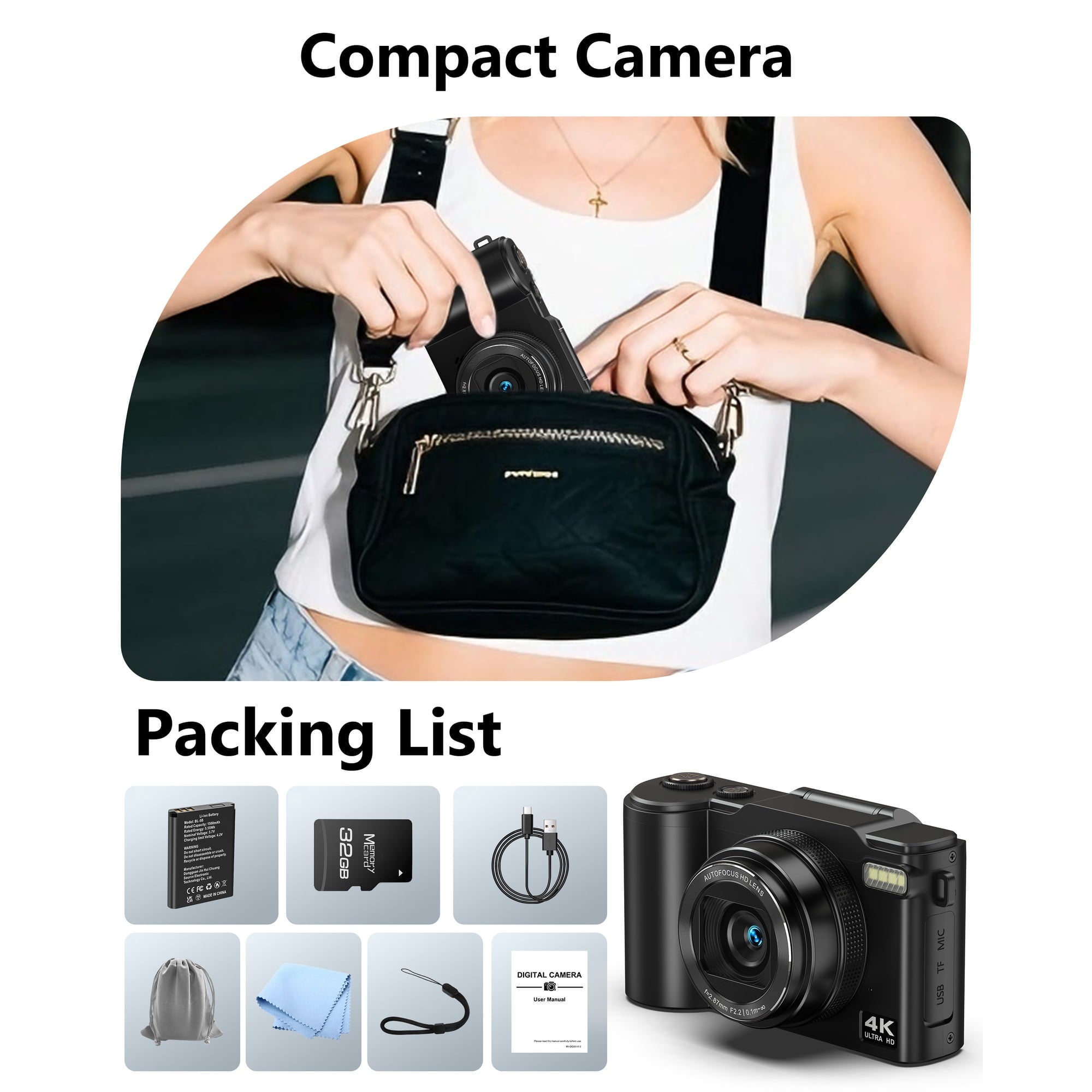 SEREE Digital Camera 4K 64MP Vlogging Camera for Photography, 18x Zoom, Autofocus, Flip Screen with 32GB Card