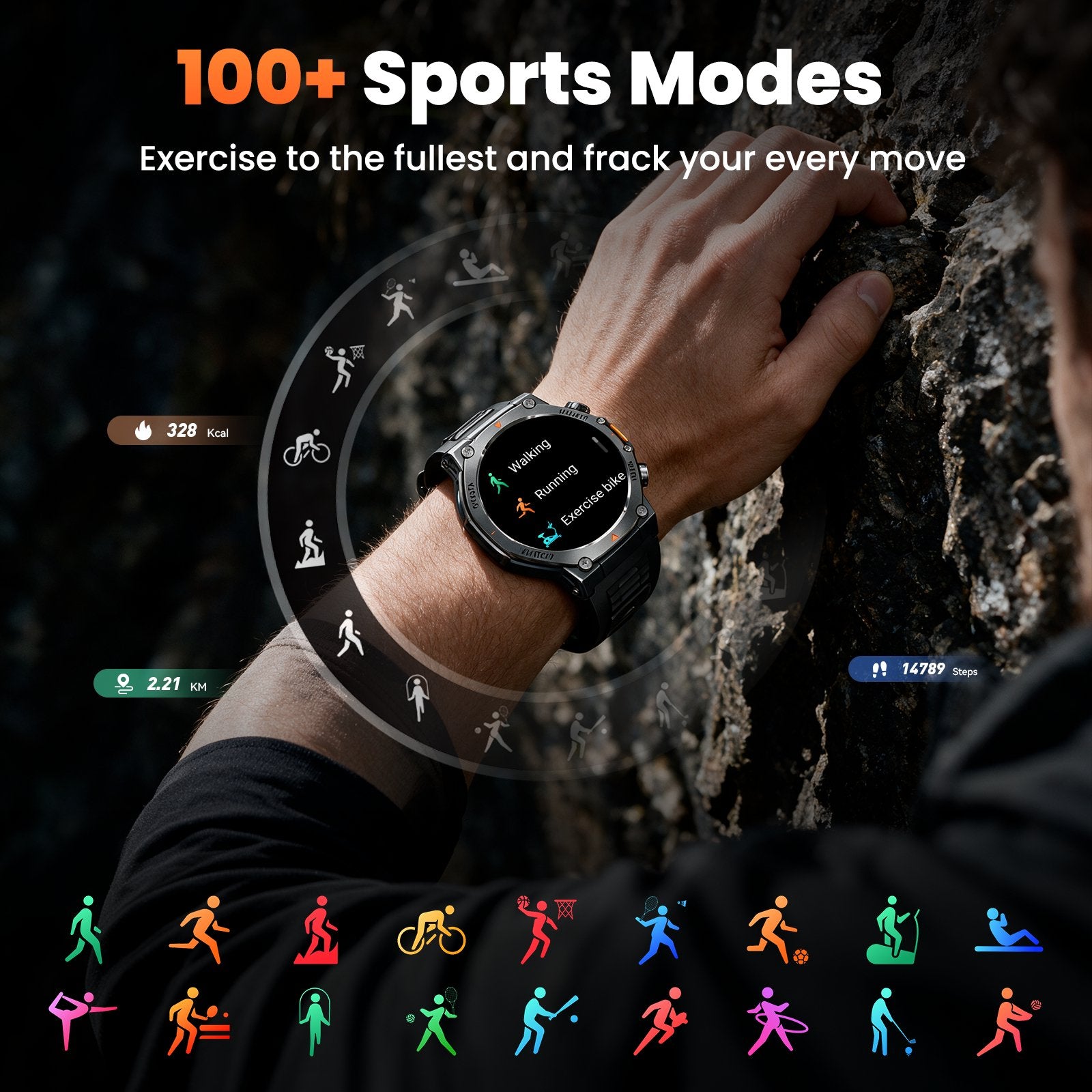 Smart Watch Fits for Android and iPhone, Military Smart Watch, Fitness Tracker, Smart Watch for Men with 100 + Sports Modes, Bluetooth Call/Answer, IP68 Waterproof Smartwatch, Gifts for Dad