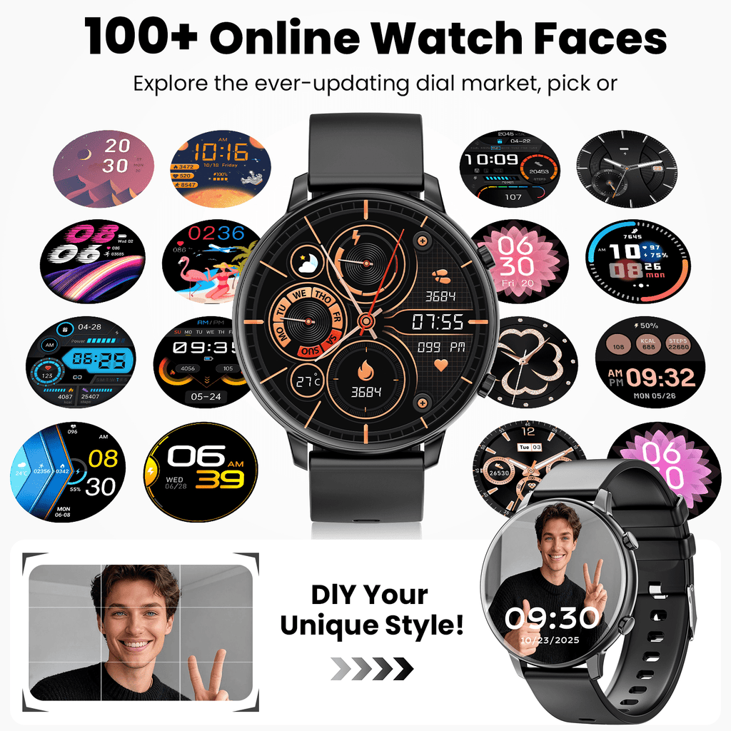 Smart Watch for Men, 1.39" Fitness Tracker with Bluetooth Calls(Answer&Make&Message Reminder), Smart Watch Fits for Android and iPhone, IP68 Waterproof, 100+ Sport Modes Smartwatch, for Gift, Black