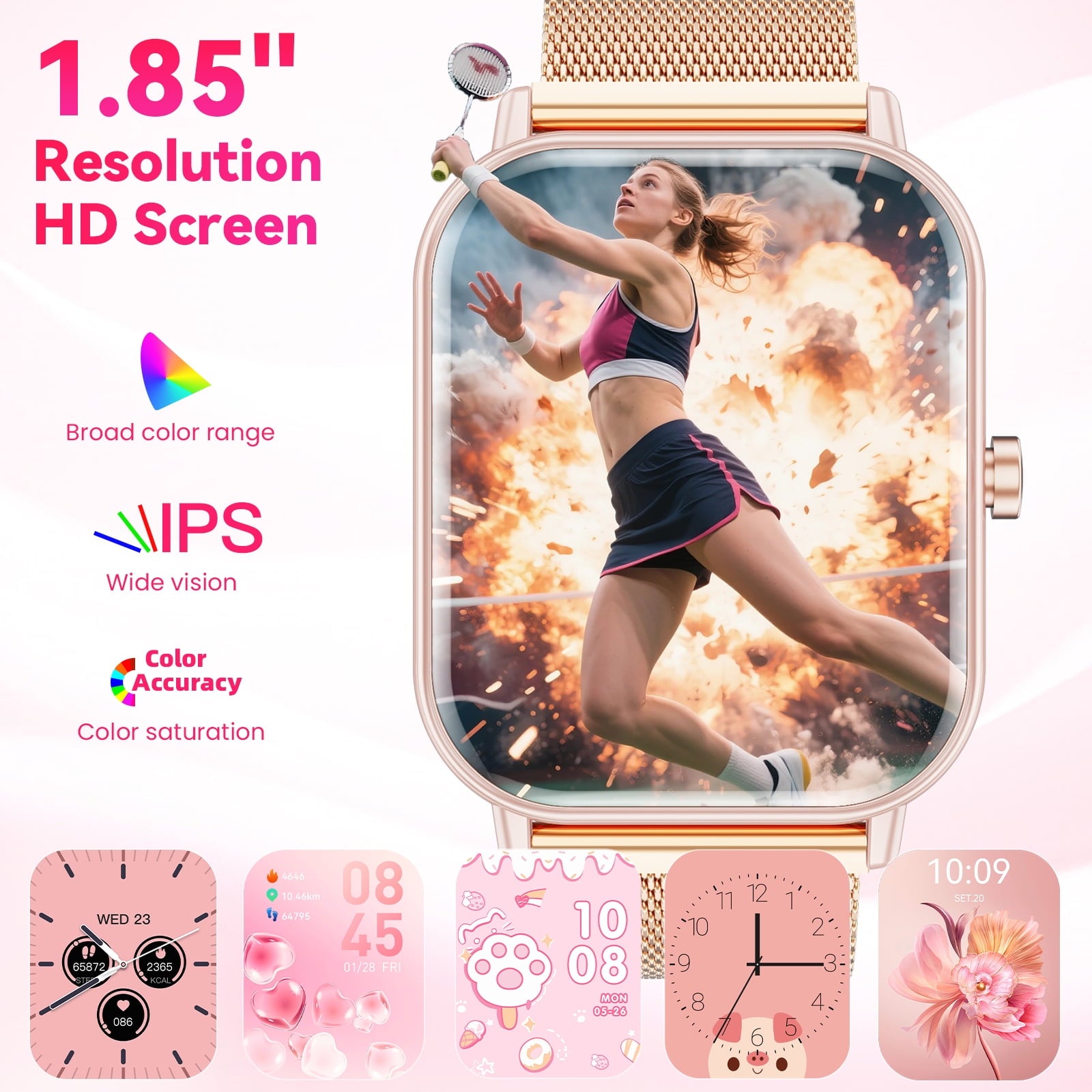 1.85-Inch Men's and Women's smartwatch fits for Android and iPhone Devices with Fitness Tracker, Pedometer, Answer/Call/120 Sport Modes, IP68 Waterproof Fitness Watch, (Milanese Steel Band)
