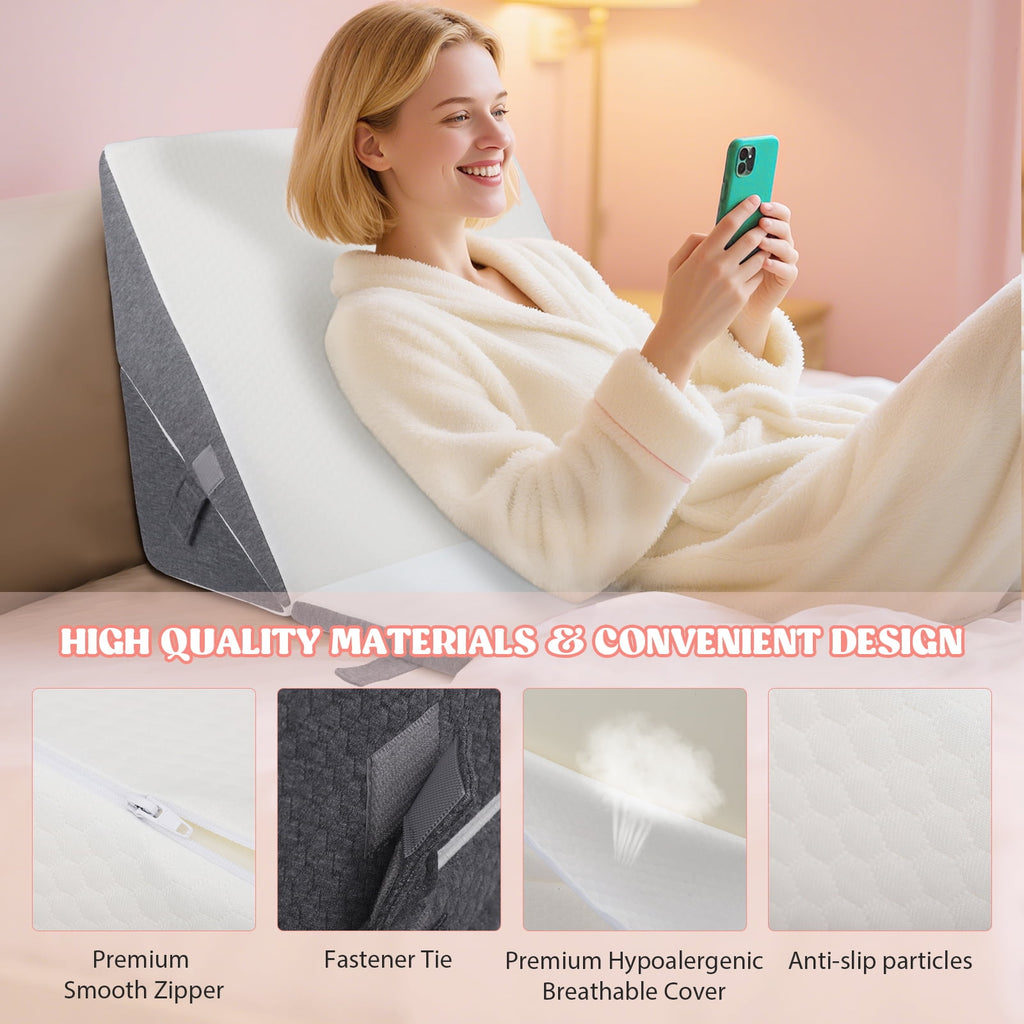 AMTPM 4-in-1 Wedge Pillow，7.5-12 Inches Adjustable Height , Separable Dual-Layer Memory Foam Bed Wedge Pillow for Acid Reflux, Snoring & Pregnancy